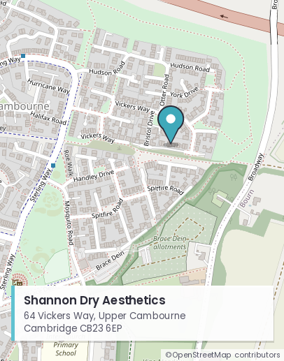 Map showing Shannon Dry Aesthetics at 64 Vickers Way, Upper Cambourne, Cambridge CB23 6EP